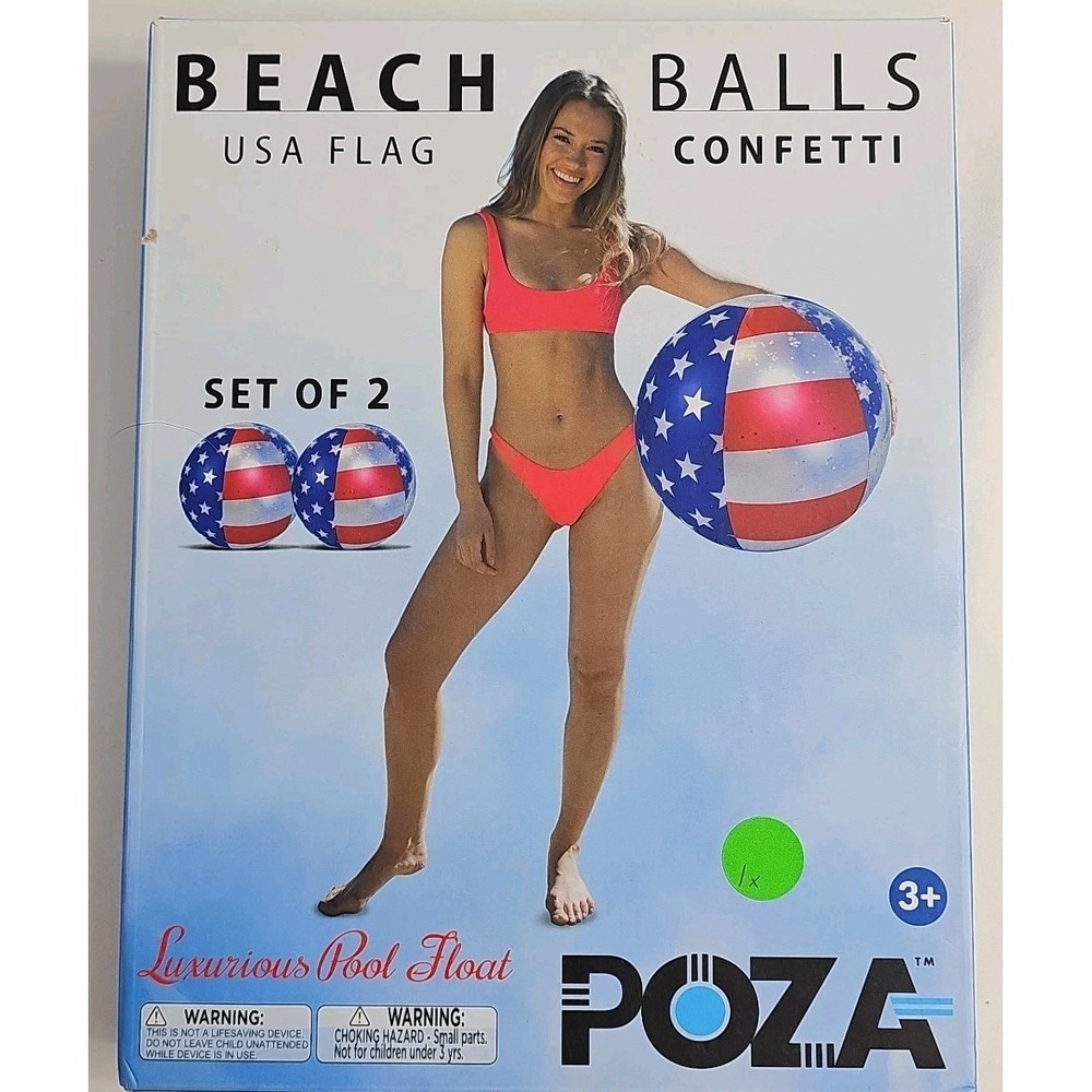 2 Adult Patriotic Beach Balls Set- 16" USA Flag W/Confetti Party Pool Decor NEW‎